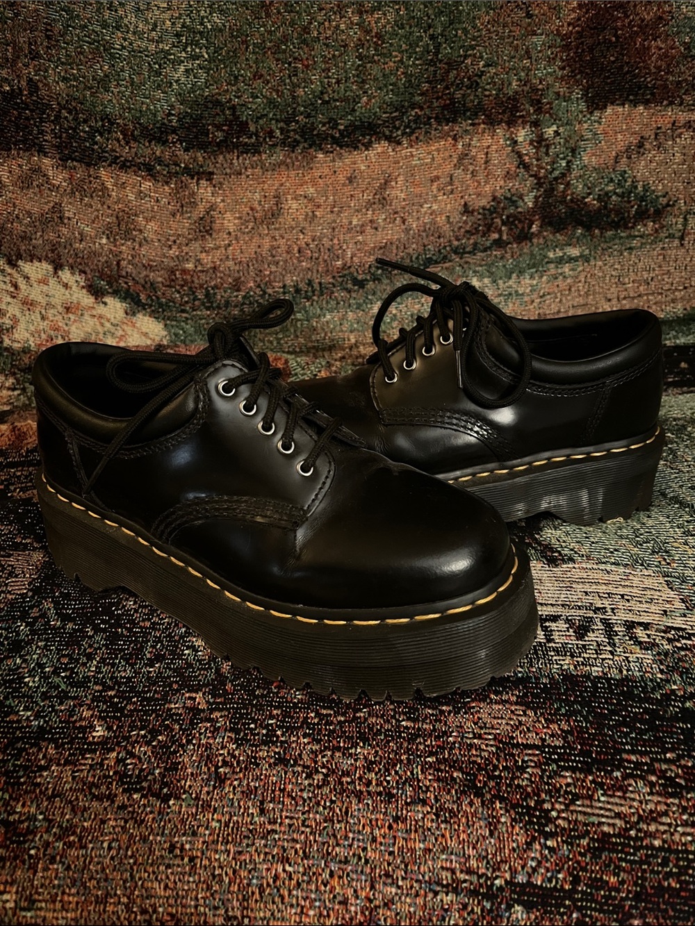 Dr. Martens Black Leather Platform Lace-Up Oxfords - Picture 4 of 6
